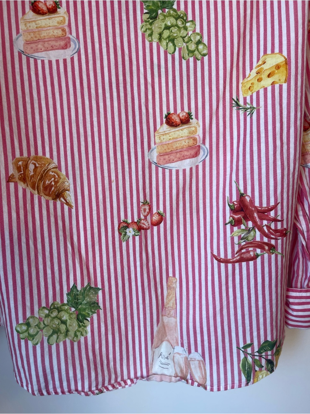 Elaine Rose Women's Pink Striped Button-Down Shirt with Playful Food Prints - Picture 10 of 12